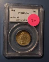 1949 WASHINGTON QUARTER PCGS MS-65