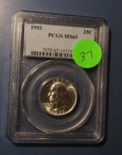 1955 WASHINGTON QUARTER PCGS MS-65