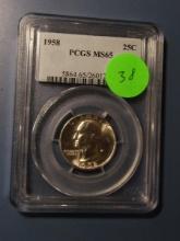 1958 WASHINGTON QUARTER PCGS MS-65