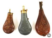 Antique Powder Flasks - Brass, Tin and Leather
