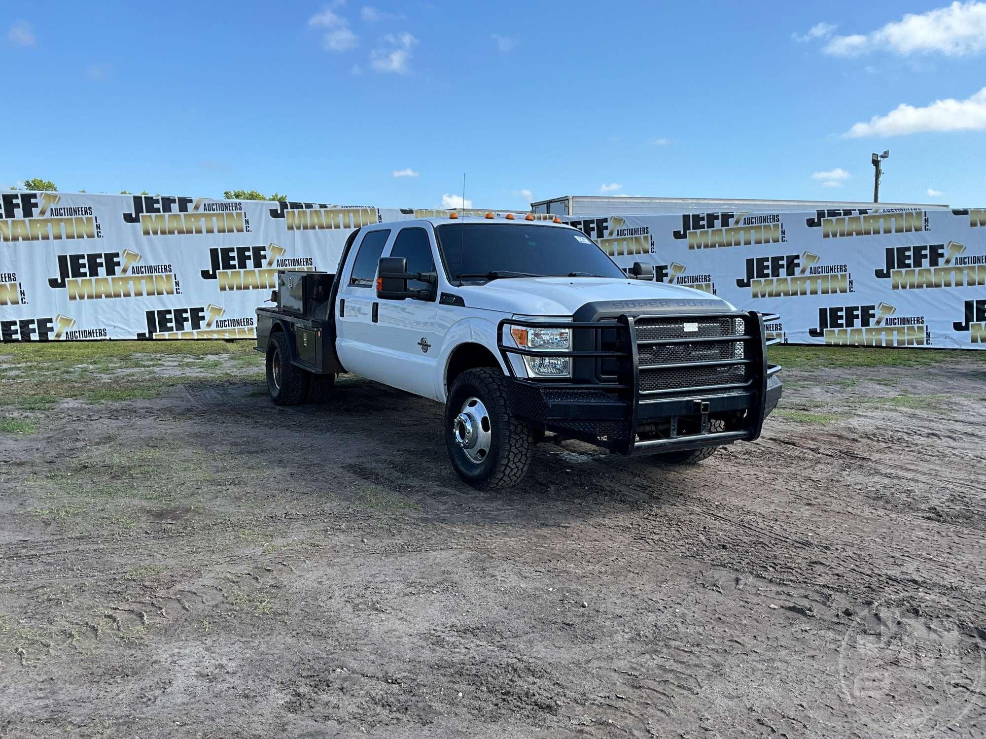 2016 FORD F-350 SINGLE AXLE CREW CAB 4X4 FLATBED TRUCK VIN: 1FD8W3HT7GEB18489