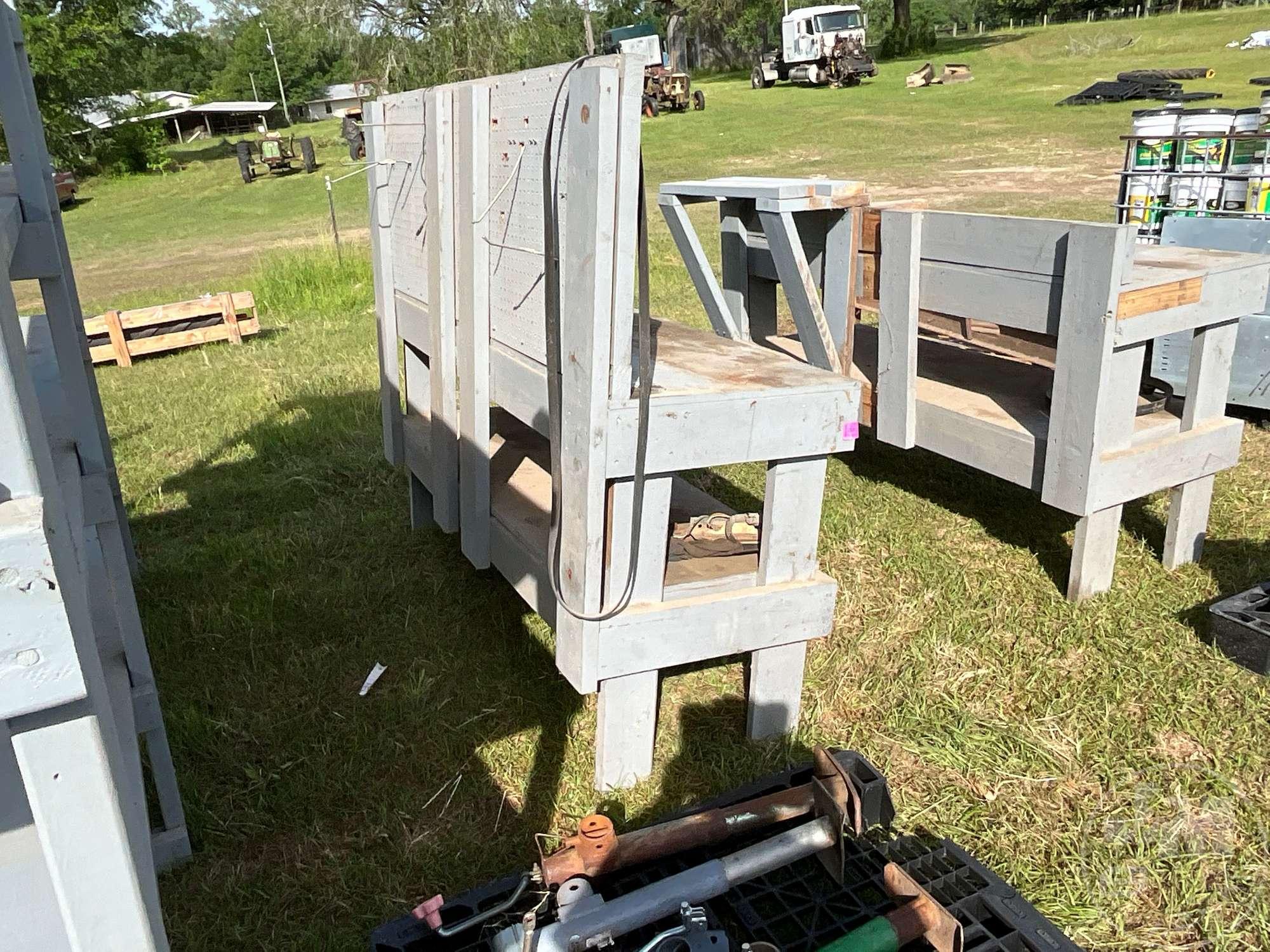 25.5”......X72”......X61”...... WOODEN WORK TABLE W/ MINI TIRE CHANGER