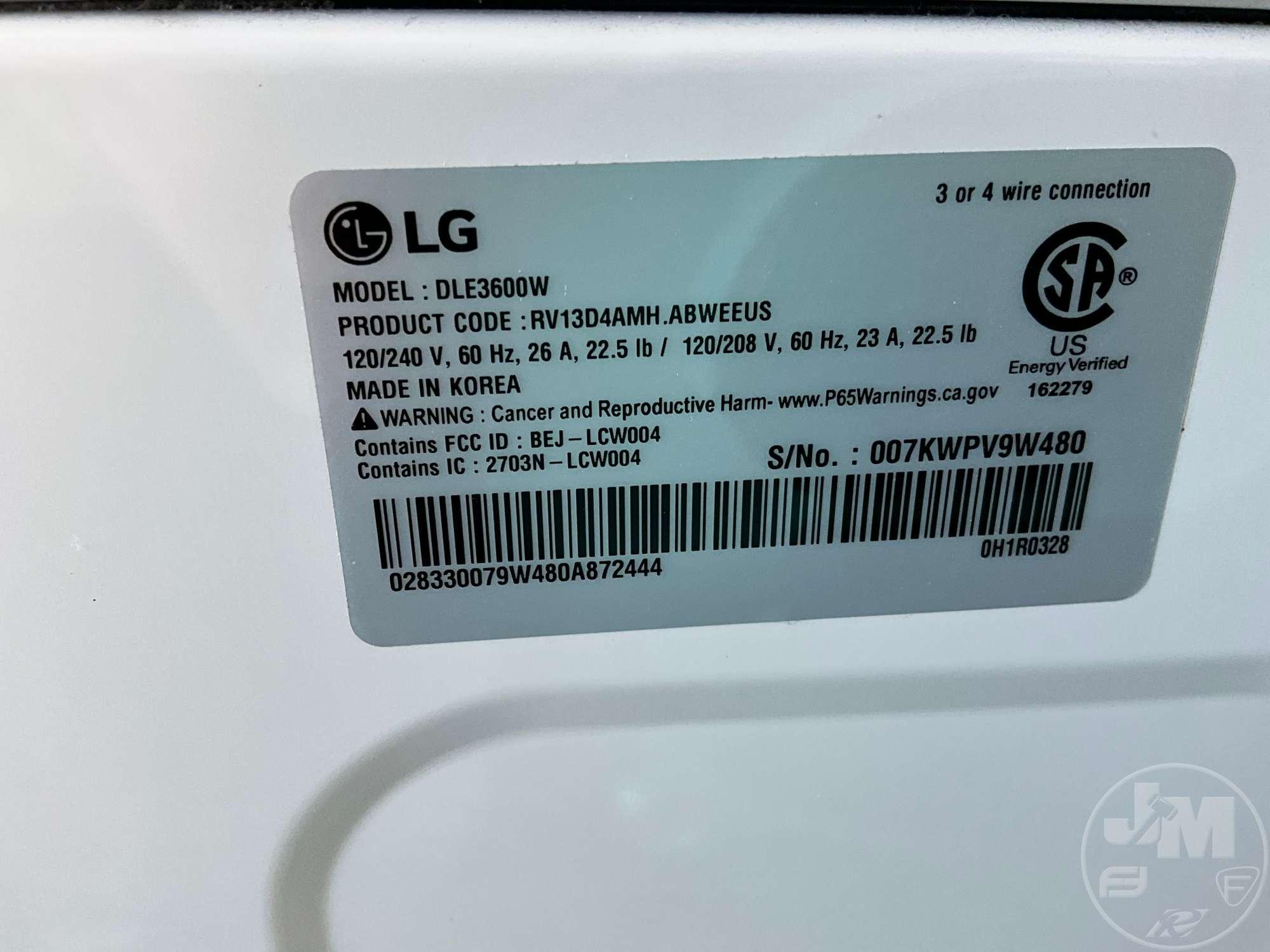 STACKABLE WASHER & DRYER SET, LG THIN Q MODELS DLE3600W