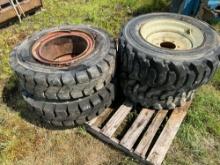 QTY(2) TIRES /RIMS FOR SKID STEER 10-16.5 AND QTY (2)