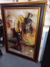 EXTRA LARGE WALL ART, GOLFER, ANTIQUE STYLE COLLAGE