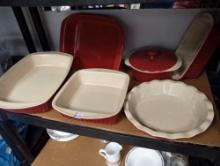 (6) RED STONEWARE BAKERS