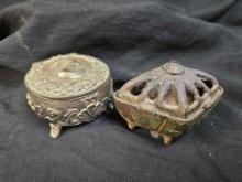 Vantines Antique Cast Iron Incense Butner and embossed silverplate