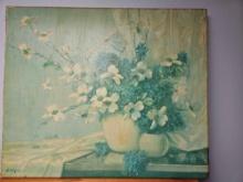 VINTAGE STILL LIFE FLORAL STRETCHED CANVAS PAINTOVER WALL ART F