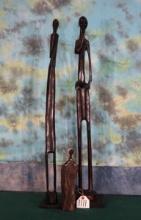 Two Tall & One Medium size African Wood People Statues