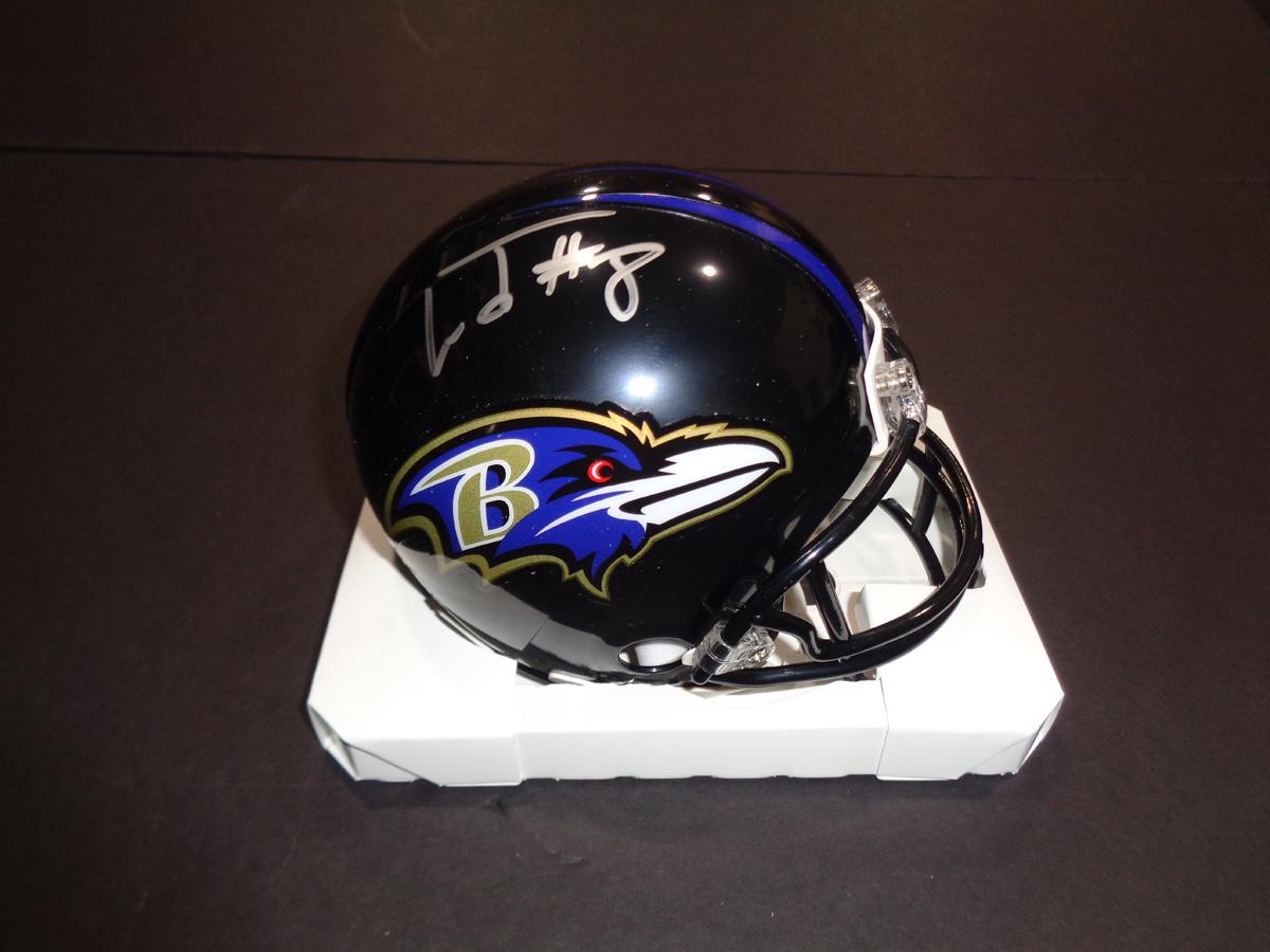 Lamar Jackson Baltimore Ravens Autographed Riddell Mini Helmet GA coa