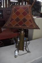 Antique Brass Lamp with Leather Shade