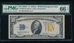 1934A $10 N Africa Silver Certificate PMG 66EPQ