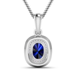 14KT White Gold 1.3ct Blue Sapphire and Diamond Pendant with Chain