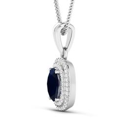 14KT White Gold 1.3ct Blue Sapphire and Diamond Pendant with Chain