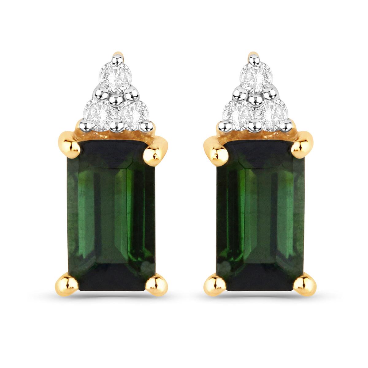 14KT Yellow Gold 0.59ctw Green Tourmaline and White Diamond Earrings