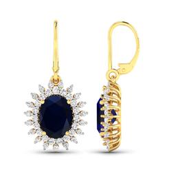 14KT Yellow Gold 4.20ctw Blue Sapphire and Diamond Earrings