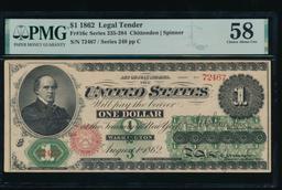 1862 $1 Legal Tender Note PMG 58