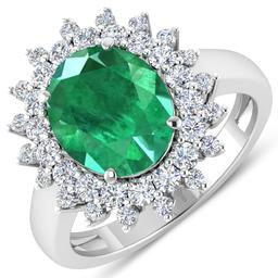 14KT White Gold 3.14ct Zambian Emerald and Diamond Ring