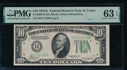 1934A $10 St Louis FRN PMG 63EPQ