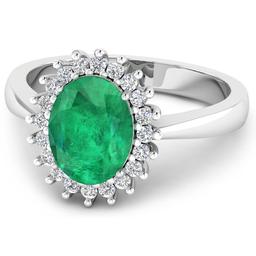 14KT White Gold 1.ct Zambian Emerald and Diamond Ring