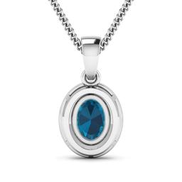 14KT White Gold 1.10ct London Blue Topaz and Diamond Pendant with Chain