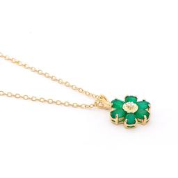 Plated 18KT Yellow Gold 1.82ctw Green Agate and Diamond Pendant with Chain