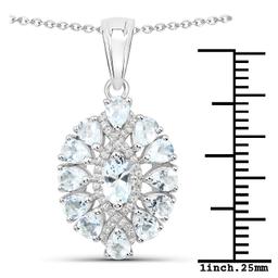 Plated Rhodium 1.80ctw Aquamarine and White Topaz Pendant with Chain