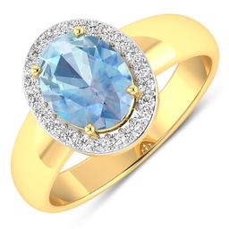14KT Yellow Gold 1.28ct Aquamarine and Diamond Ring