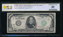 1934A $1000 St Louis FRN PCGS 40