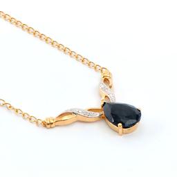 Plated 18KT Yellow Gold 6.05ct Black Sapphire and Diamond Pendant with Chain
