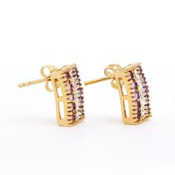 Plated 18KT Yellow Gold 1.02ctw Amethyst and Diamond Earrings