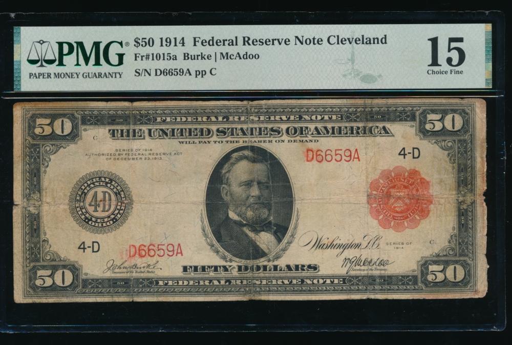 1914 $50 Red Seal FRN PMG 15
