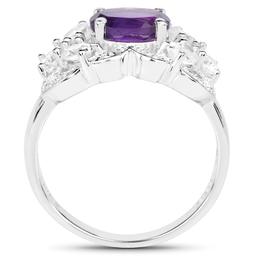 Plated Rhodium 1.15ct Amethyst and White Zircon Ring