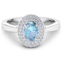 14KT White Gold 0.70ct Aquamarine and Diamond Ring