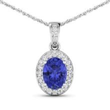 14KT White Gold 1.09ct Tanzanite and Diamond Pendant with Chain