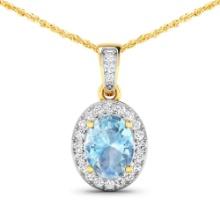 14KT Yellow Gold 0.96ct Aquamarine and Diamond Pendant with Chain