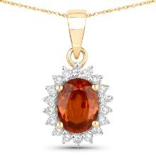 14KT Yellow Gold 1.87ctw Spessartite Garnet and White Diamond Pendant