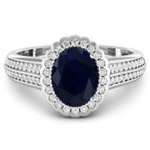 14KT White Gold 2.10ct Blue Sapphire and Diamond Ring