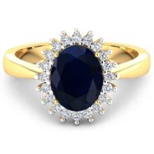 14KT Yellow Gold 1.30ct Blue Sapphire and Diamond Ring