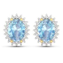 14KT Yellow Gold 1.92ctw Aquamarine and Diamond Earrings