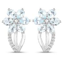 Plated Rhodium 1.44ctw Aquamarine and White Topaz Earrings