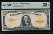 1922 $10 Gold Certificate PMG 35EPQ