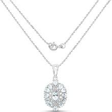 Plated Rhodium 1.80ctw Aquamarine and White Topaz Pendant with Chain