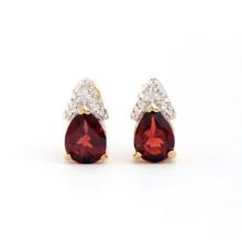 Plated 18KT Yellow Gold 2.12cts Garnet and Diamond Earrings