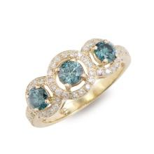 14KT Yellow Gold 1.27ctw Blue Diamond Ring