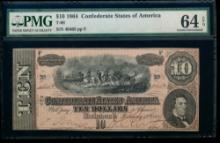 1864 $10 T-68 Confederate PMG 64EPQ