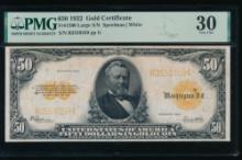 1922 $50 Gold Certificate PMG 30