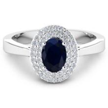 14KT White Gold 0.90ct Blue Sapphire and Diamond Ring