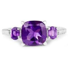 Plated Rhodium 2.37ctw Amethyst and White Topaz Ring