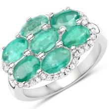 Plated Rhodium 3.08ctw Emerald and White Zircon Ring